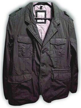 Esprit Men's Black Military Field Cargo Jacket,3 Button, Black Size L